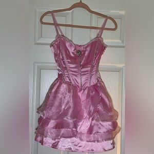 Pink Party Dress with Sparkle Trim and Detachable Brooch